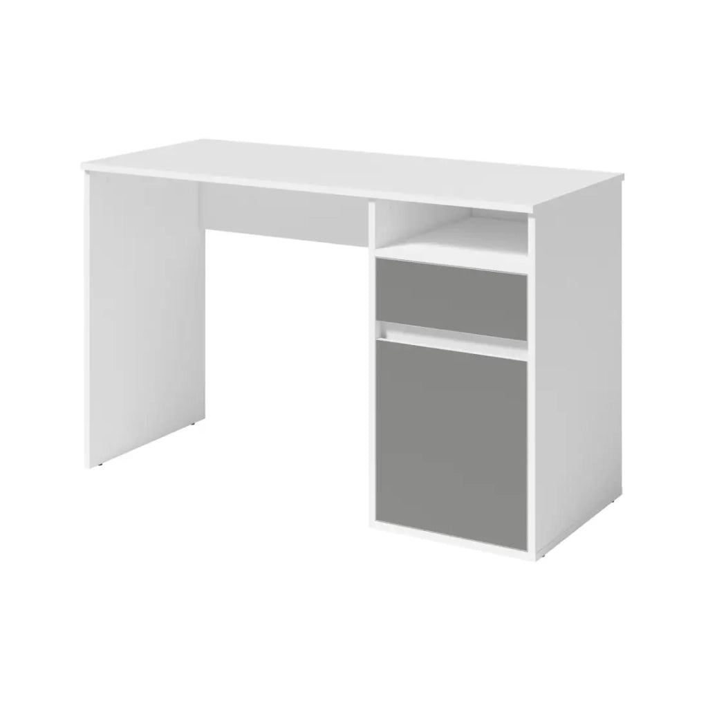 Scrivania BILOU bianca con cassetto e porta grigio antracite – Design minimalista e moderno per bambini
