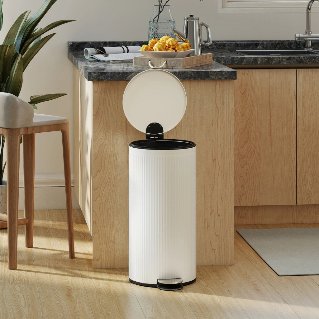 Cestino 30L con Pedale e Coperchio Morbido ¨C Zephmum ¨C Crema