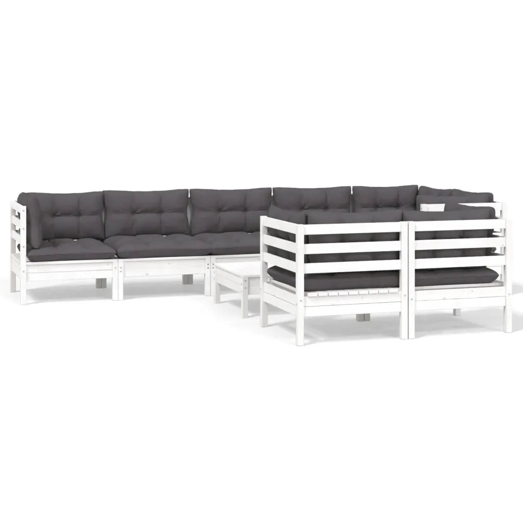 Set Divani da Giardino 9 pz con Cuscini Bianchi Legno di Pino 3096509