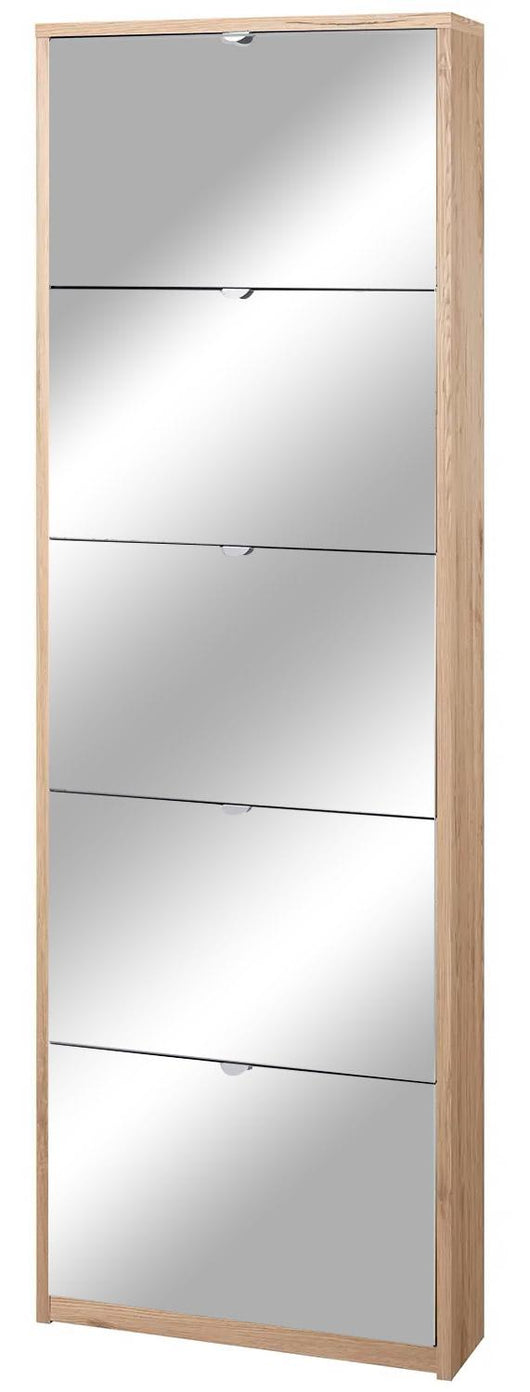 Scarpiera 5 Ante con Specchio 63x190x18 cm Rovere Naturale