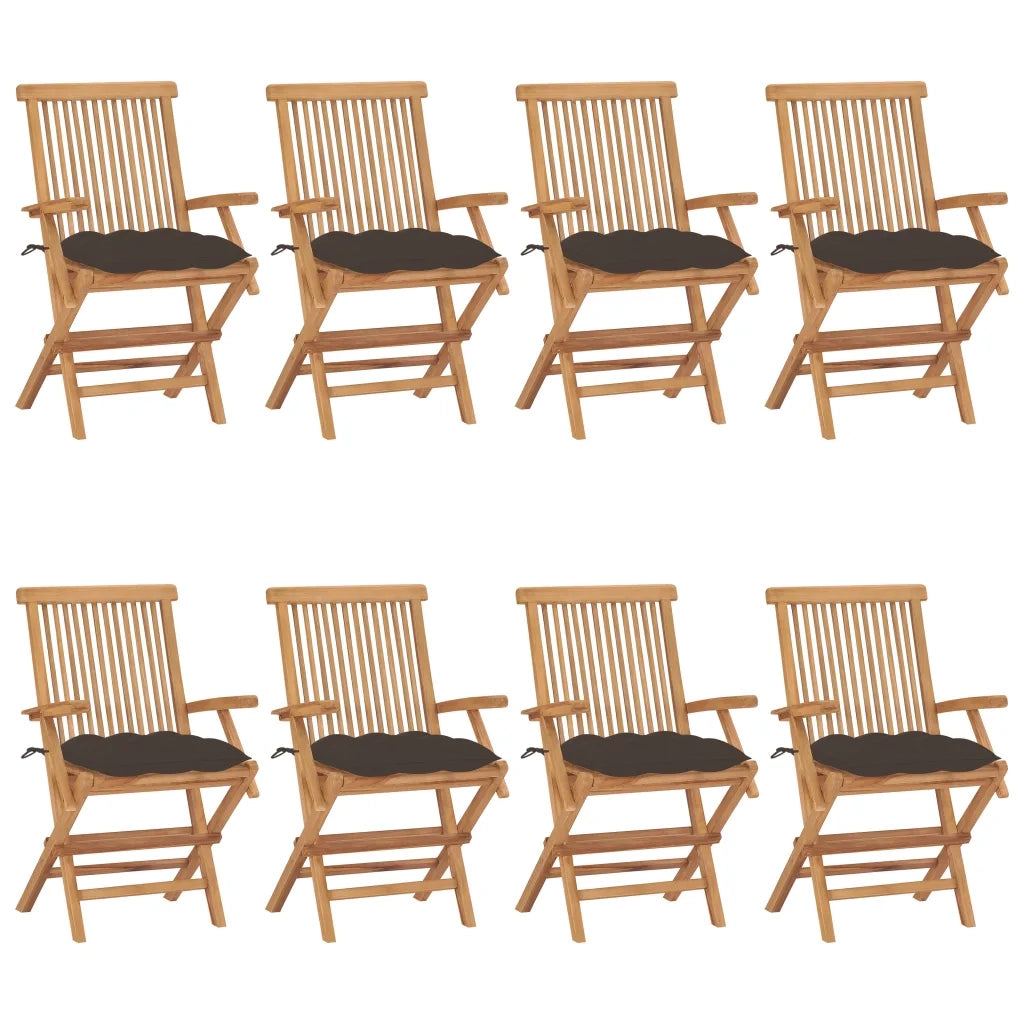 Sedie da Giardino e Cuscini Grigio Talpa 8 pz Massello di Teak cod mxl 7379