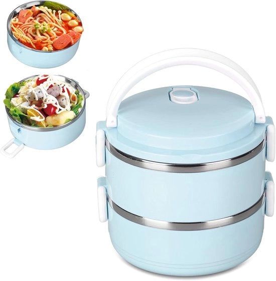 Lunchbox termica per cibi caldi - Scatola isolata stiviale - 304 casseruola in acciaio inossidabile rotonda - Contenitori di cibo sigillati - Scatola blu a doppio strato