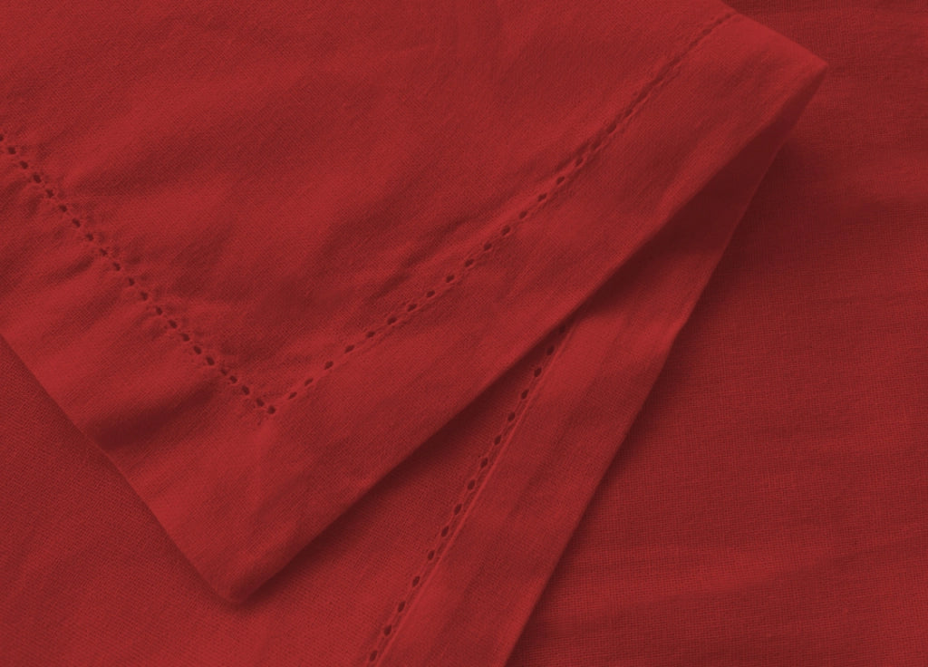 Tovaglia Cucina Soggiorno In Cotone Con Orlo A Giorno In Tinta Unita Ajour - 140x300cm - Rosso
