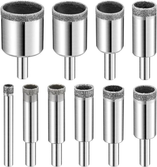 Set da foratura a diamante 10 pezzi, per vetro/piastrelle/keramica/marmo, foratrici, multifunzionali