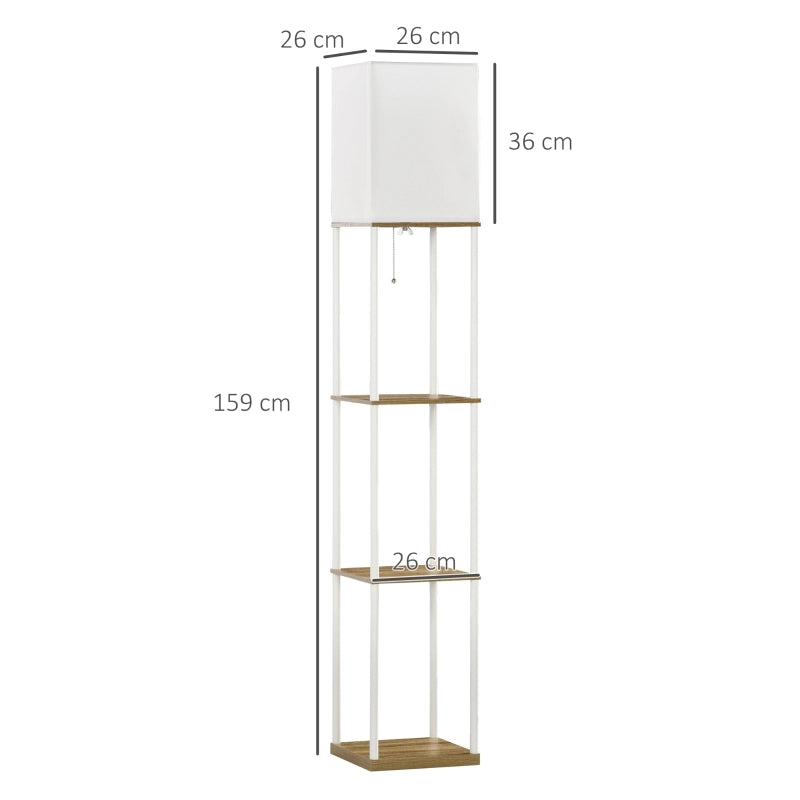 Lampada da terra, con luce indiretta, con ripiani, struttura in metallo, paralume in tessuto, 26x26x159 cm, bianco/marrone