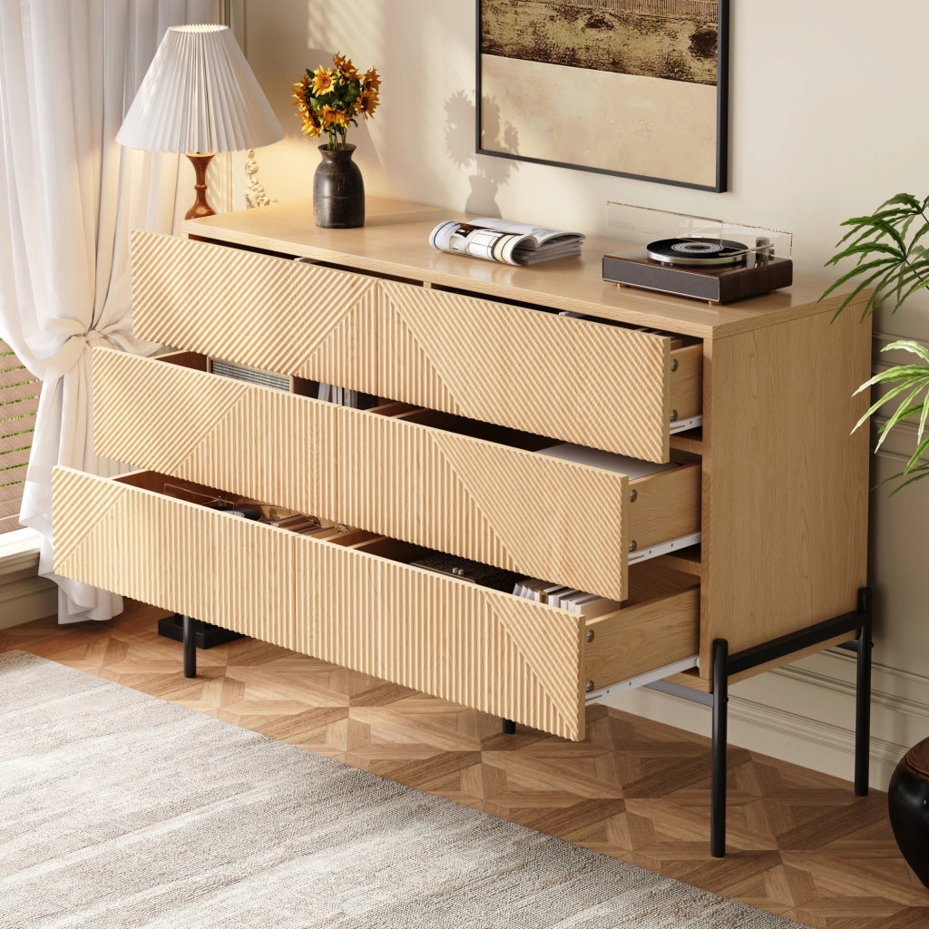 MADIA 115,5x38x75 cm MDF Naturale 6 Cassetti con Gambe in Ferro