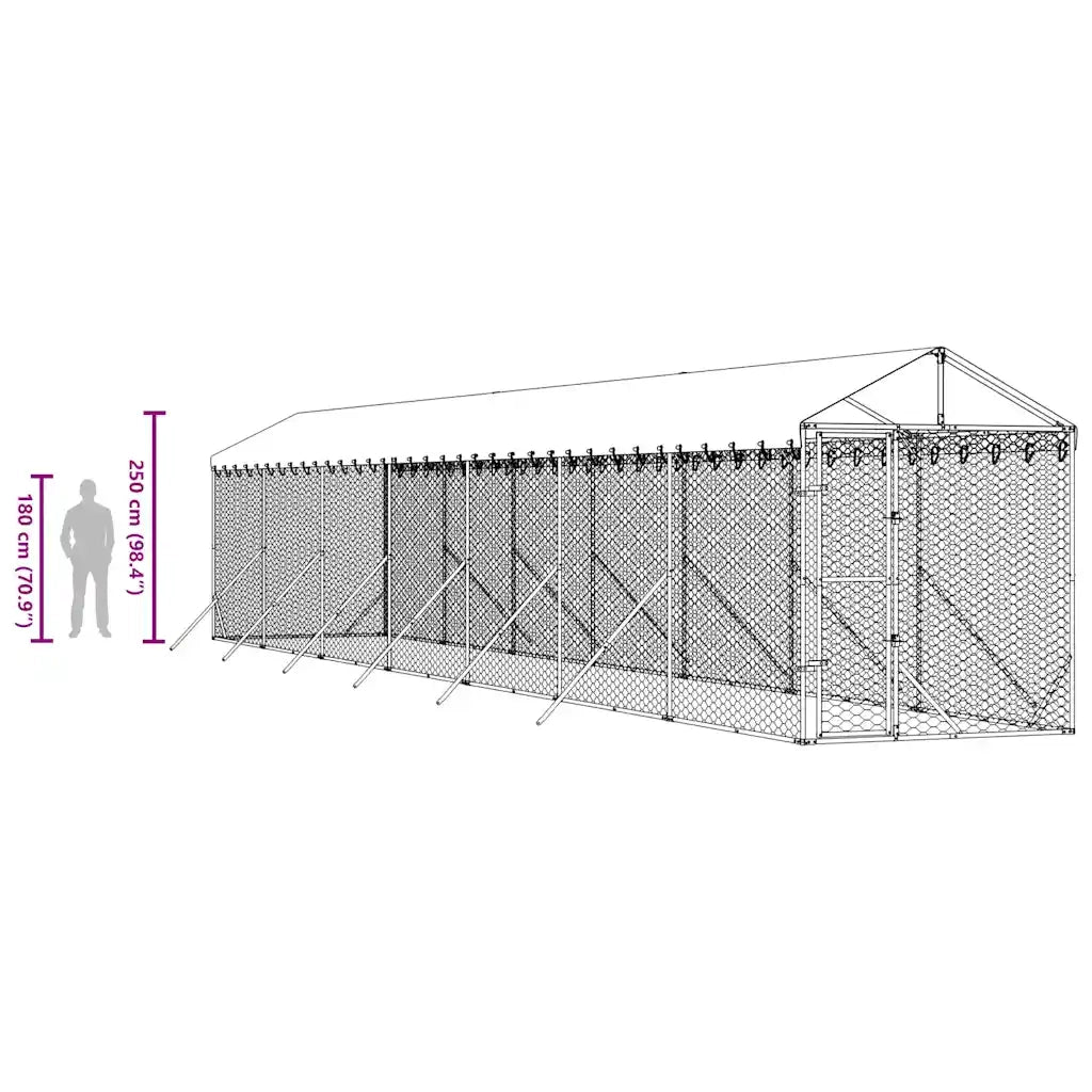 Cuccia Cani da Esterno Tetto Argento 2x14x2,5 m Acciaio Zincato 3190485