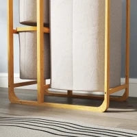 Cestino Portabiancheria in Bambù con 3 Sacchi e Ripiani in Tessuto, 50x32x69.7 cm, color Bambù e Crema