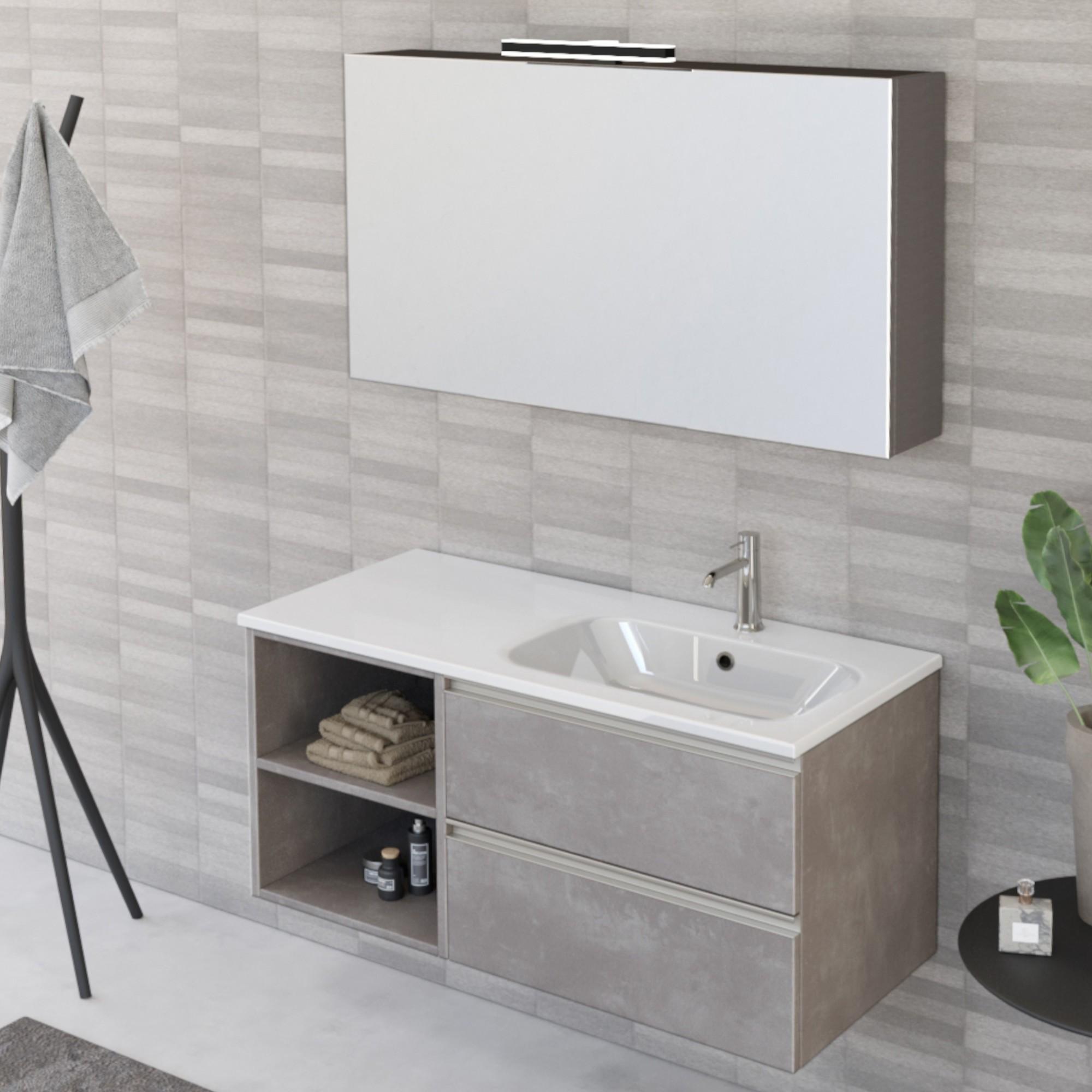 Mobile Bagno Sospeso 100 cm Lavabo e Specchio Bonussi Fenice Grigio