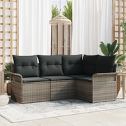 Set Divano da Giardino a 4 Pezzi con Cuscini Grigio in Polyrattan