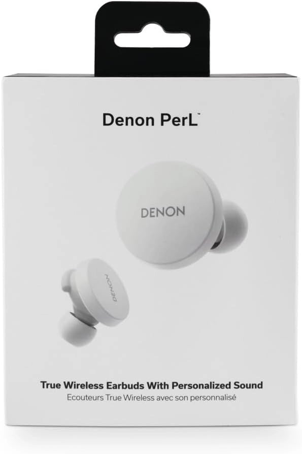 DENON PerL - Auricolari True Wireless, profilo audio personalizzato, cancellazione del rumore, resistenti all'acqua, con microfoni integrati e batteria a lunga durata, colore: bianco