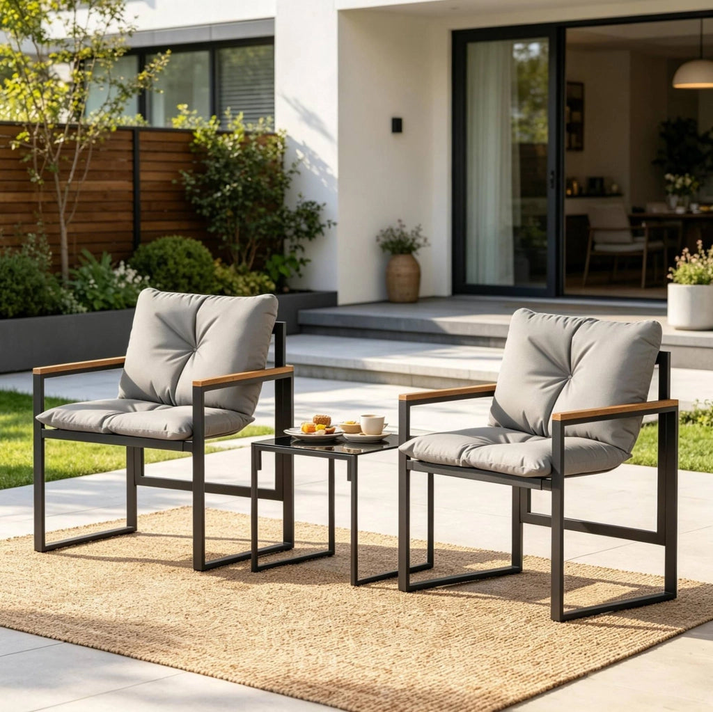 Salotto da giardino 3 pezzi 64x62x68 cm metallo nero e grigio per balcone e terrazza