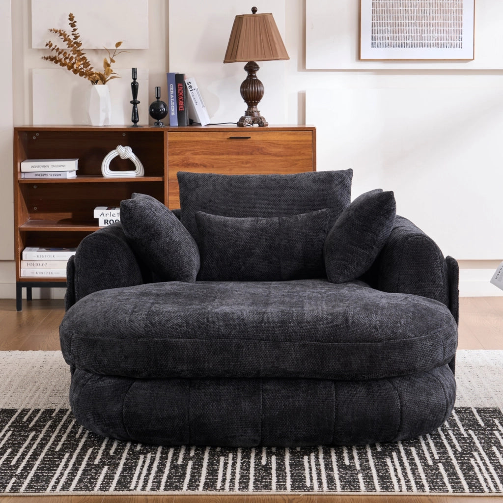 Méridienne in chenille con seduta profonda cuscini morbidi e comfort lounge senza montaggio per interni nero