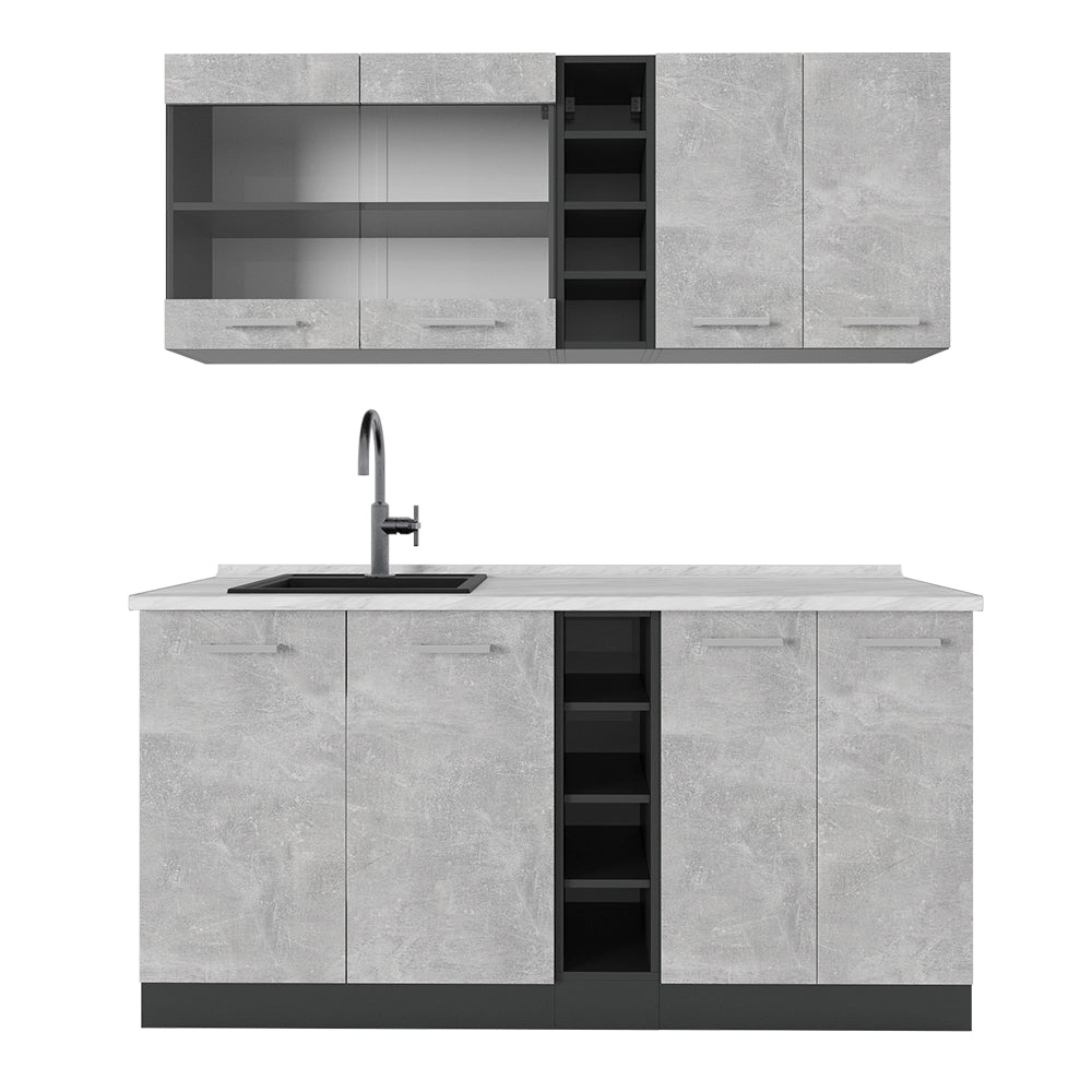 Vicco Cucina completa Calcestruzzo/antracite 160 cm , PL Marmo