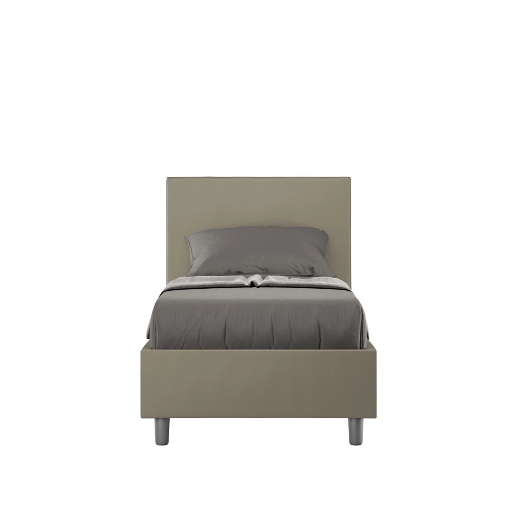 Letto singolo con rete imbottito 80x210 similpelle tortora Adele
