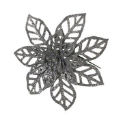 STELLA DI NATALE GLITTER ARGENTO 16CM DECORAZIONE FLOREALE PER COMPOSIZIONI