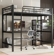 Letto a soppalco 90x200 cm con scrivania, scaffale e rete metallica
