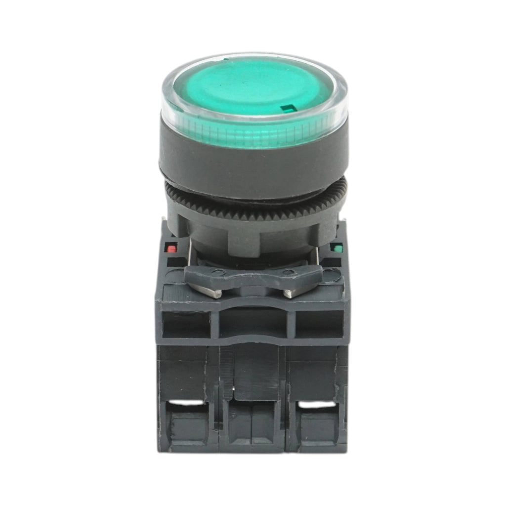 Pulsante con ritorno e segnalazione LED verde 1NO+1NC, 24V/10A, TB5 Breckner Germany