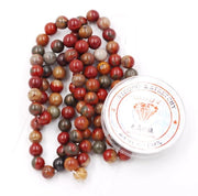 Kralen con corda per la creazione di accessori in DIY Pietre energetiche per bracciali curativi 8 mm = 96 pezzi e 1 rotolo di corda Pietre di jaspide rosse 8 mm