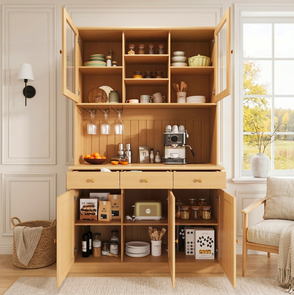 Credenza alta 120x40x191 cm con ante in vetro e USB