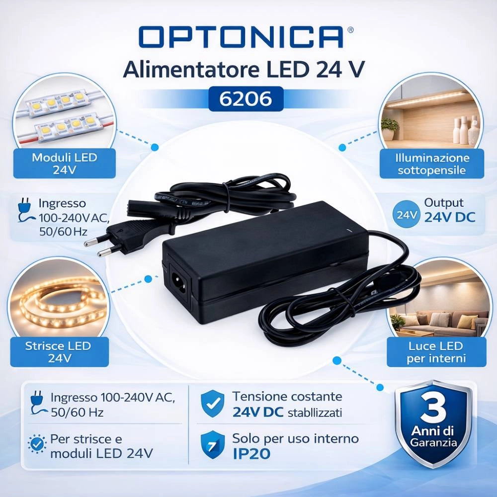 Optonica alimentatore led 24v per interni nero 3 anni di garanzia inclusa *** potenza 36w, confezione 1