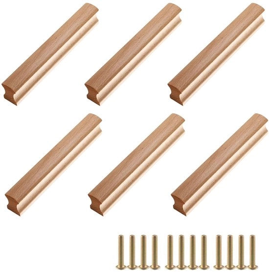 Set di 6 maniglie in legno - Spessore 64 mm - Adatti per cucina/bagno/camera da letto - Materiale naturale - Maniglie per armadi