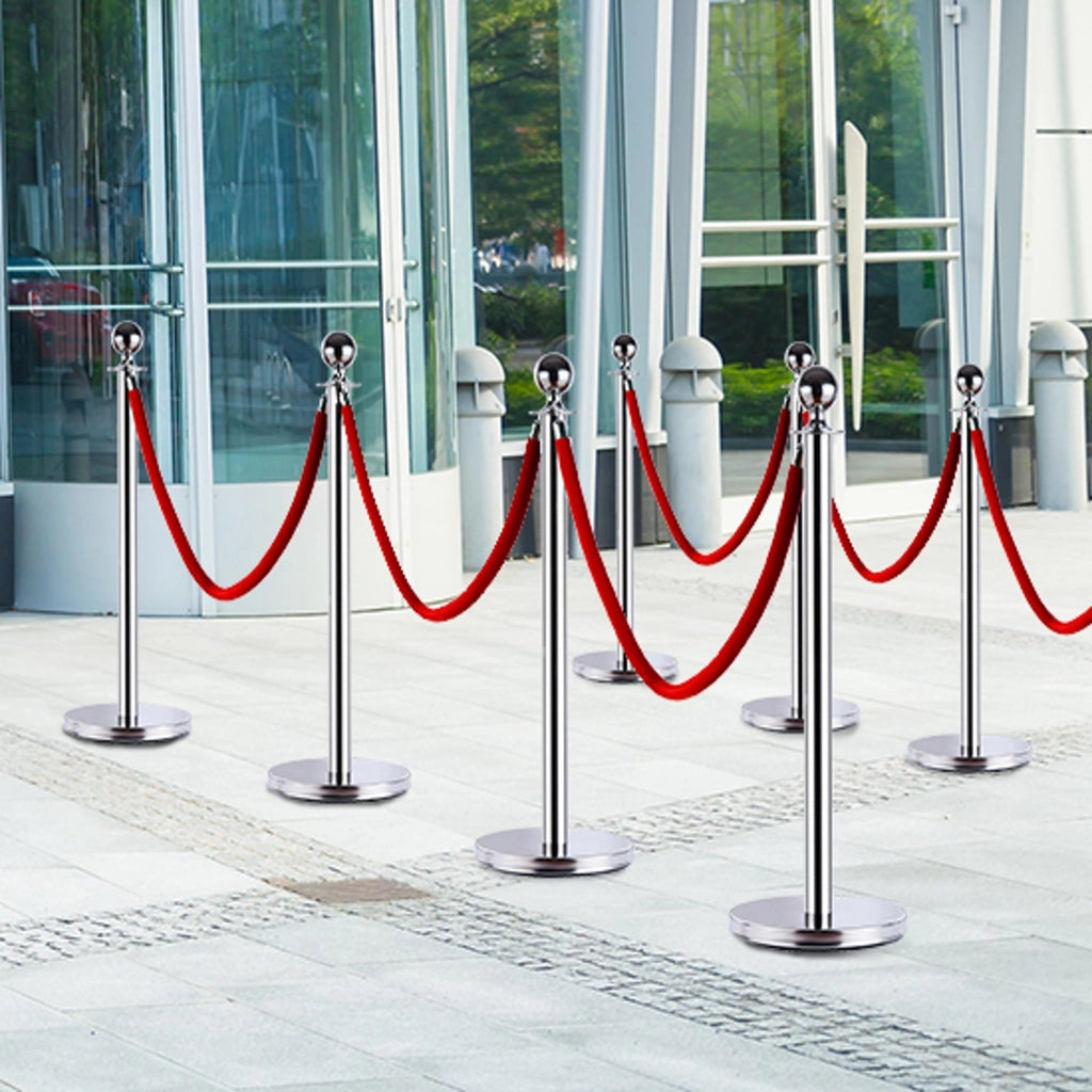 Transenne Elimina Separacode Paletti di Delimitazione con Corde Rosso Acciaio Inox §¶32 x 95CM Argento
