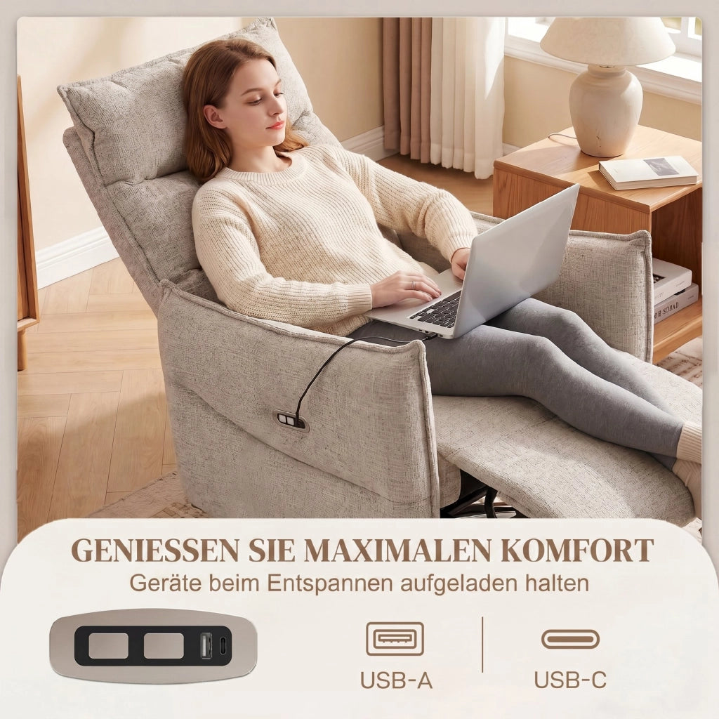 Poltrona Elettrica Girevole Relax ¨C Zephmum ¨C Beige, Tessuto, 90x100x80