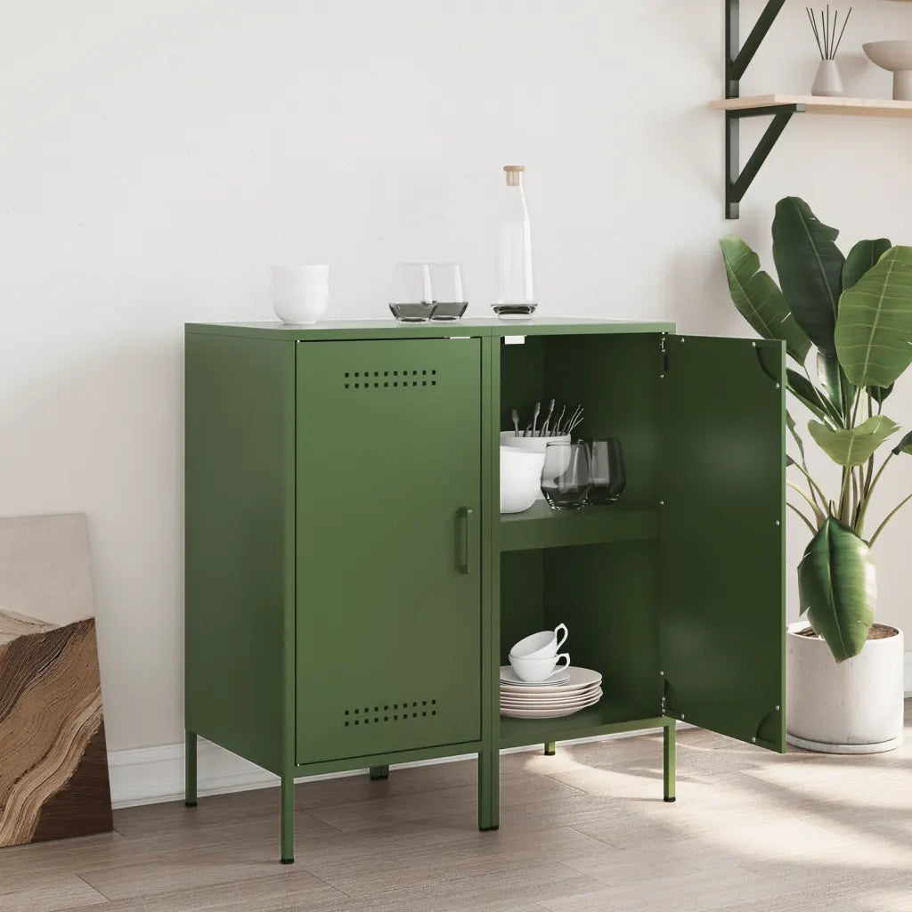 Credenze 2 pz | Madia | Buffet da pranzo | Armadio da pranzo Verde Oliva 36x39x79 cm Acciaio