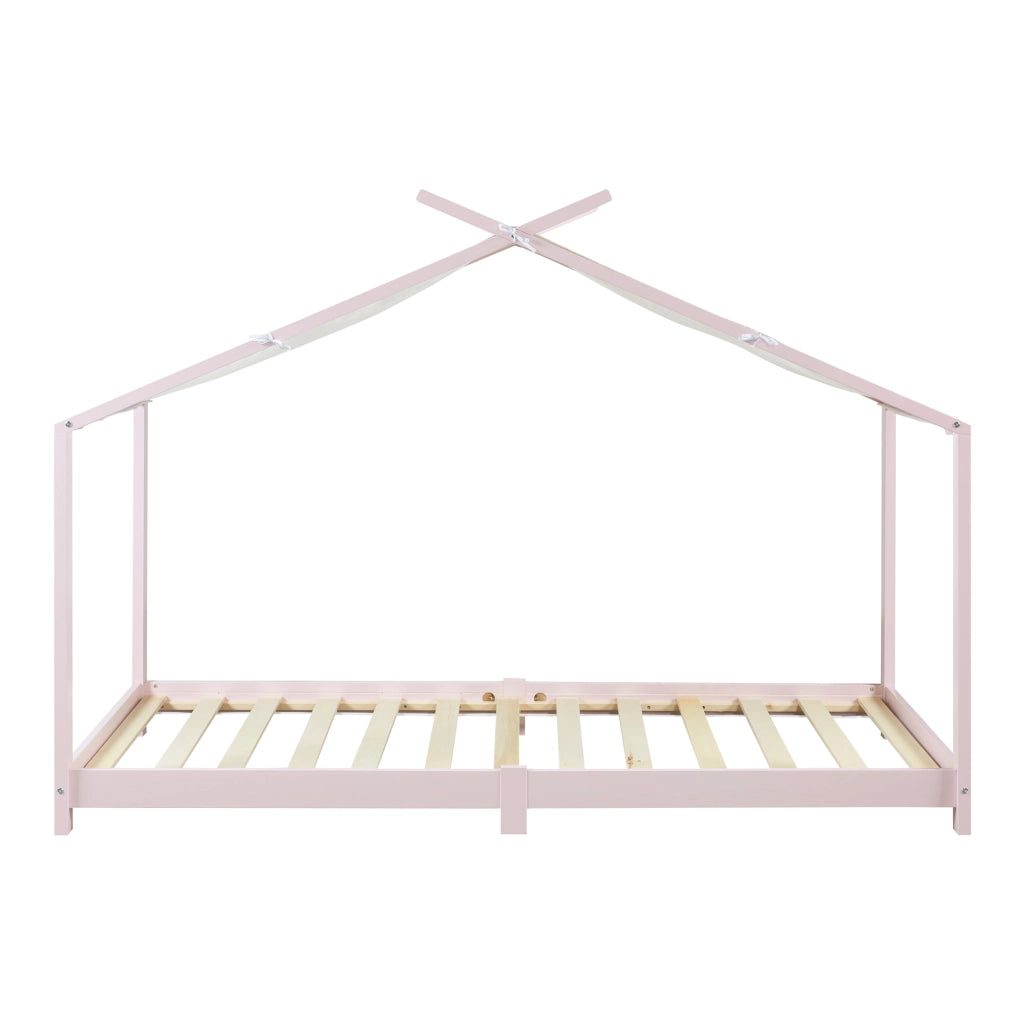 Letto Brome per Cameretta a Forma di Casetta e Materasso 90x200 cm Legno di Pino - Rosa [en.casa]