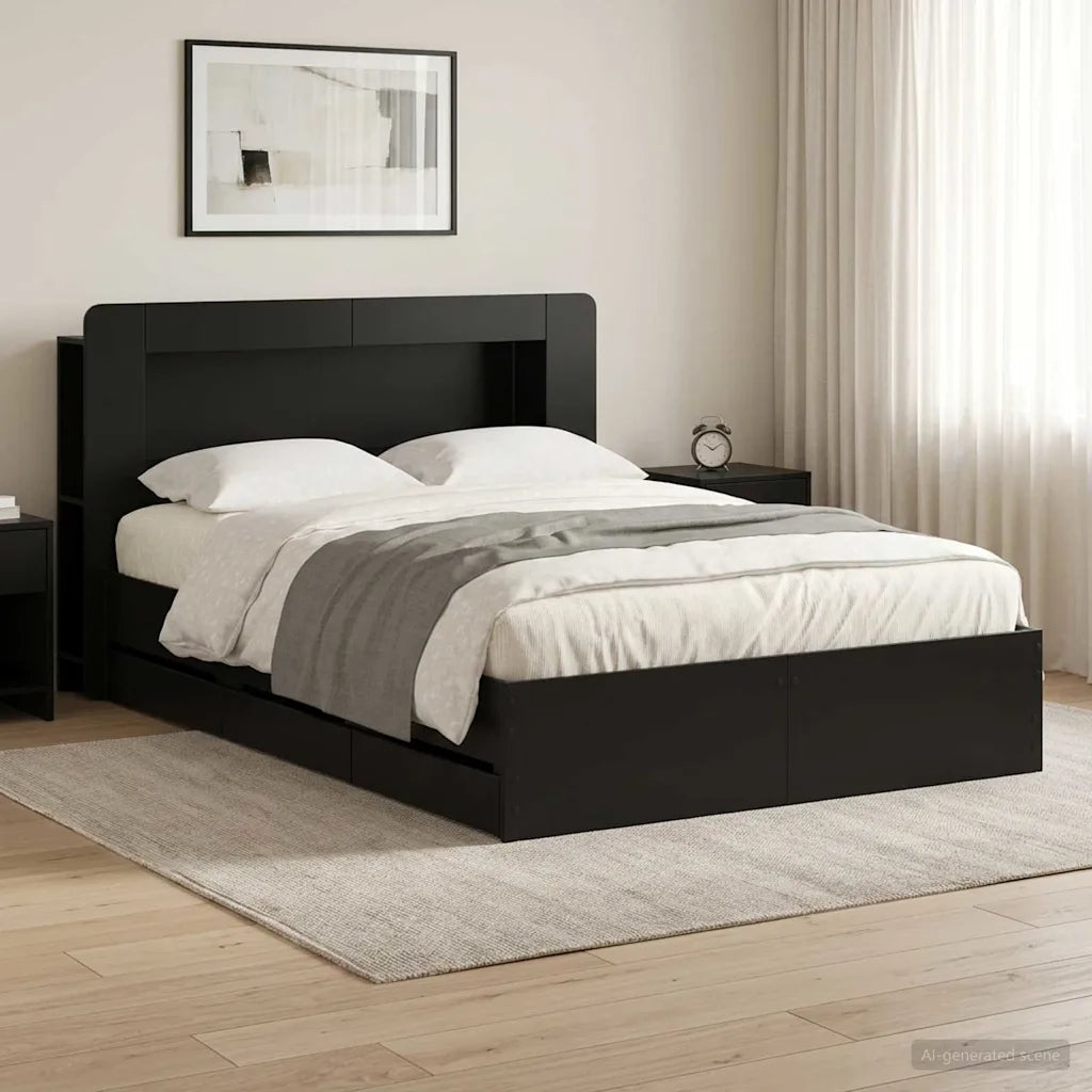 Telaio del letto con storage con testiera Nero 160 x 200 cm