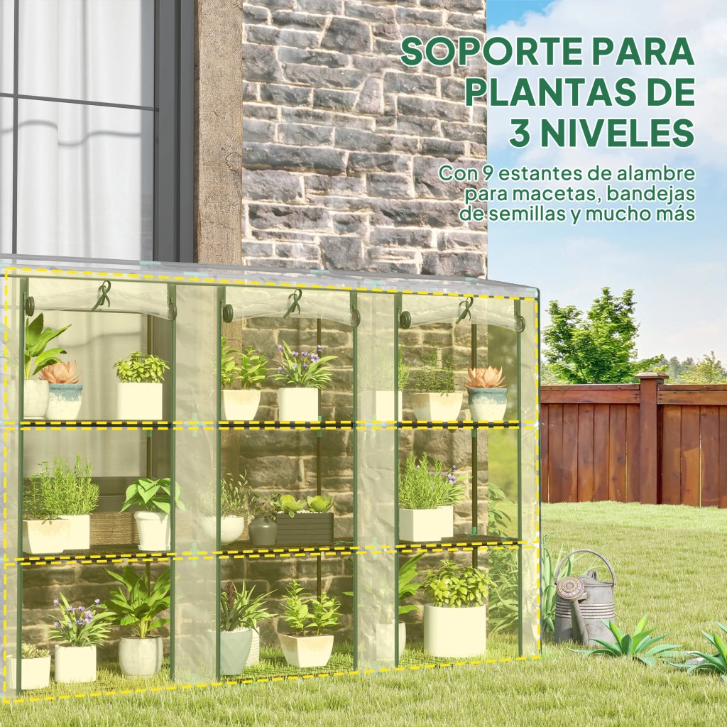Serra da Giardino con 3 Ripiani e Porte con Zip ¨C Xylo ¨C Struttura in Acciaio 215x46x151 cm Trasparente