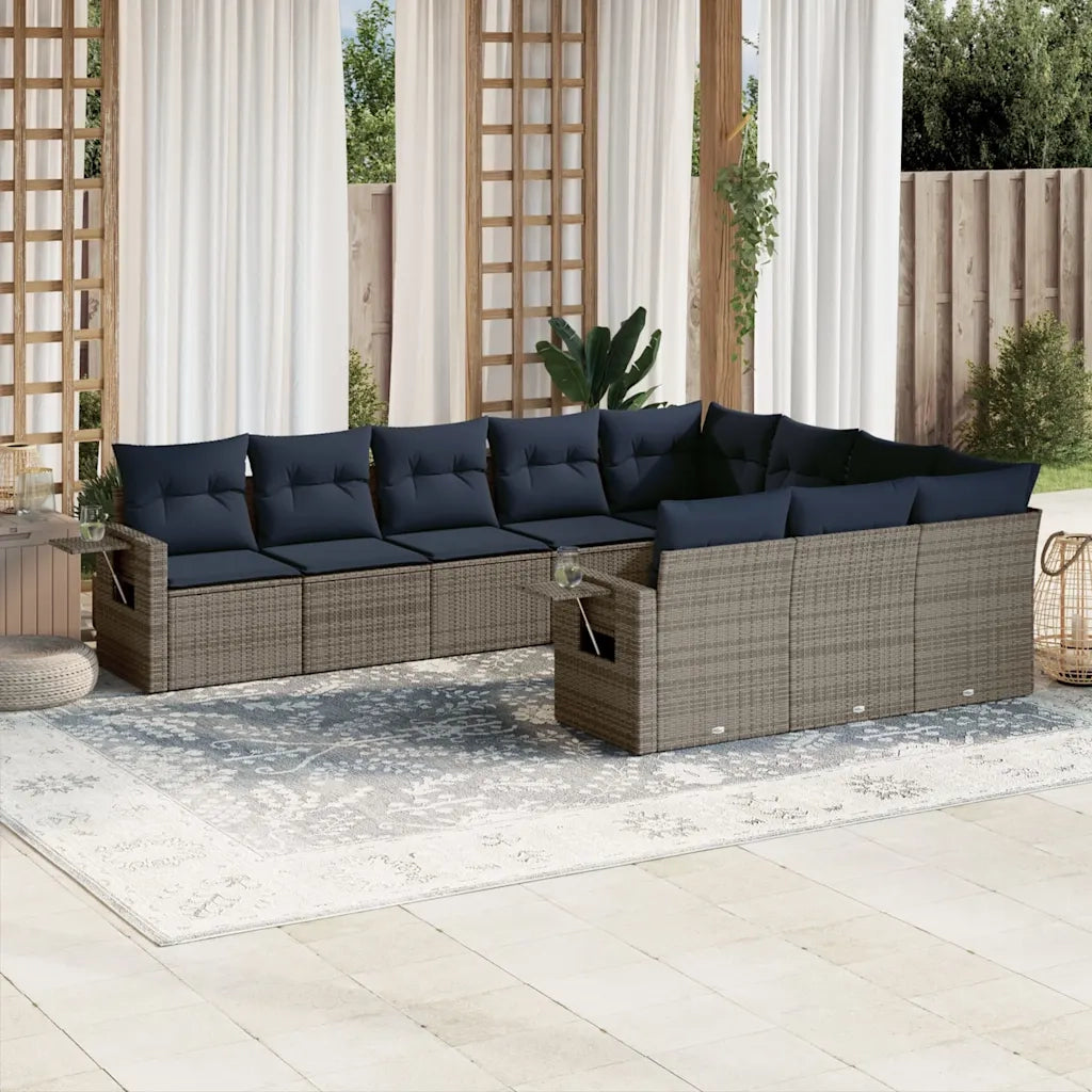 Set Divani da Giardino 10 pz con Cuscini Grigio in Polyrattan 3220690
