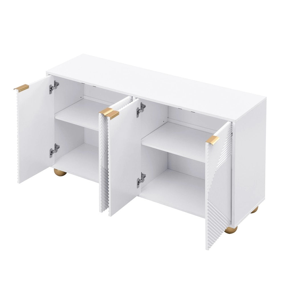 Credenza 4 Ante ¨C Xylo ¨C Legno, Ripiani Regolabili, Gambe Sferiche, Maniglie in Metallo