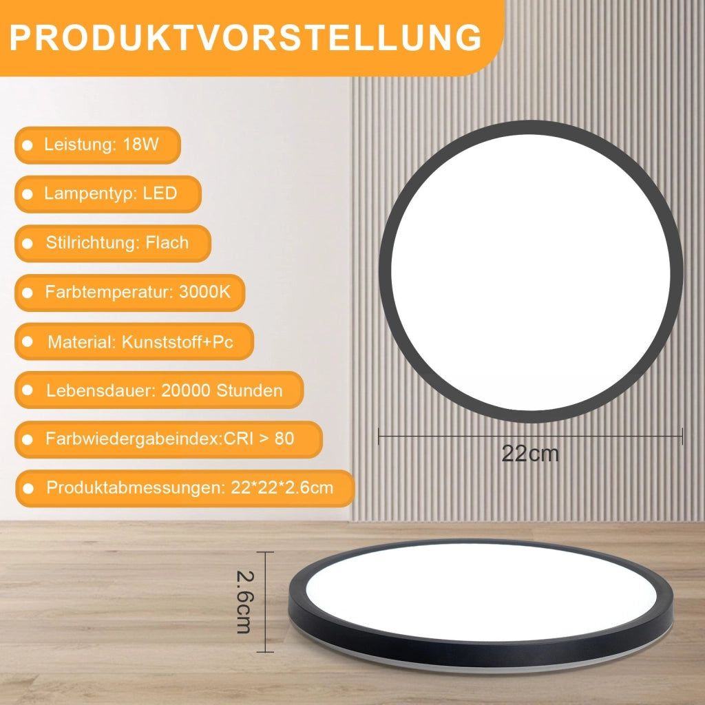 ZMH Lampada da soffitto plafoniera LED moderna rotonda nera 22cm per soggiorno corridoio