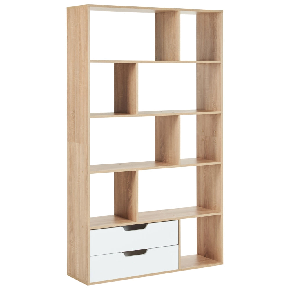 Libreria a 5 ripiani in legno chiaro con 2 cassetti bianco stile moderno
