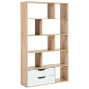 Libreria a 5 ripiani in legno chiaro con 2 cassetti bianco stile moderno