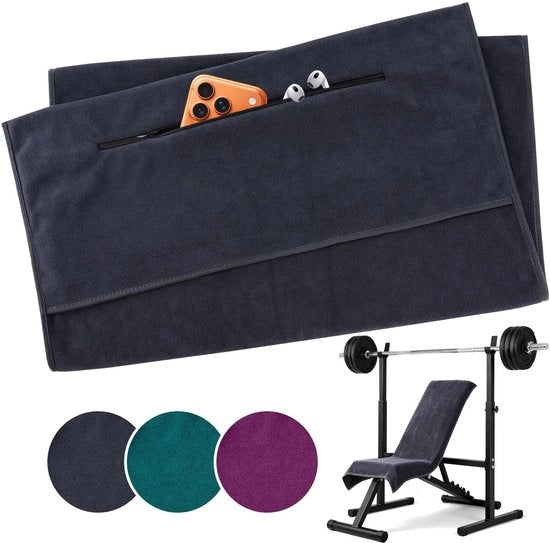Asciugamano Fitness 120 x 50 cm con tasca - Asciugamano per palestra in microfibre