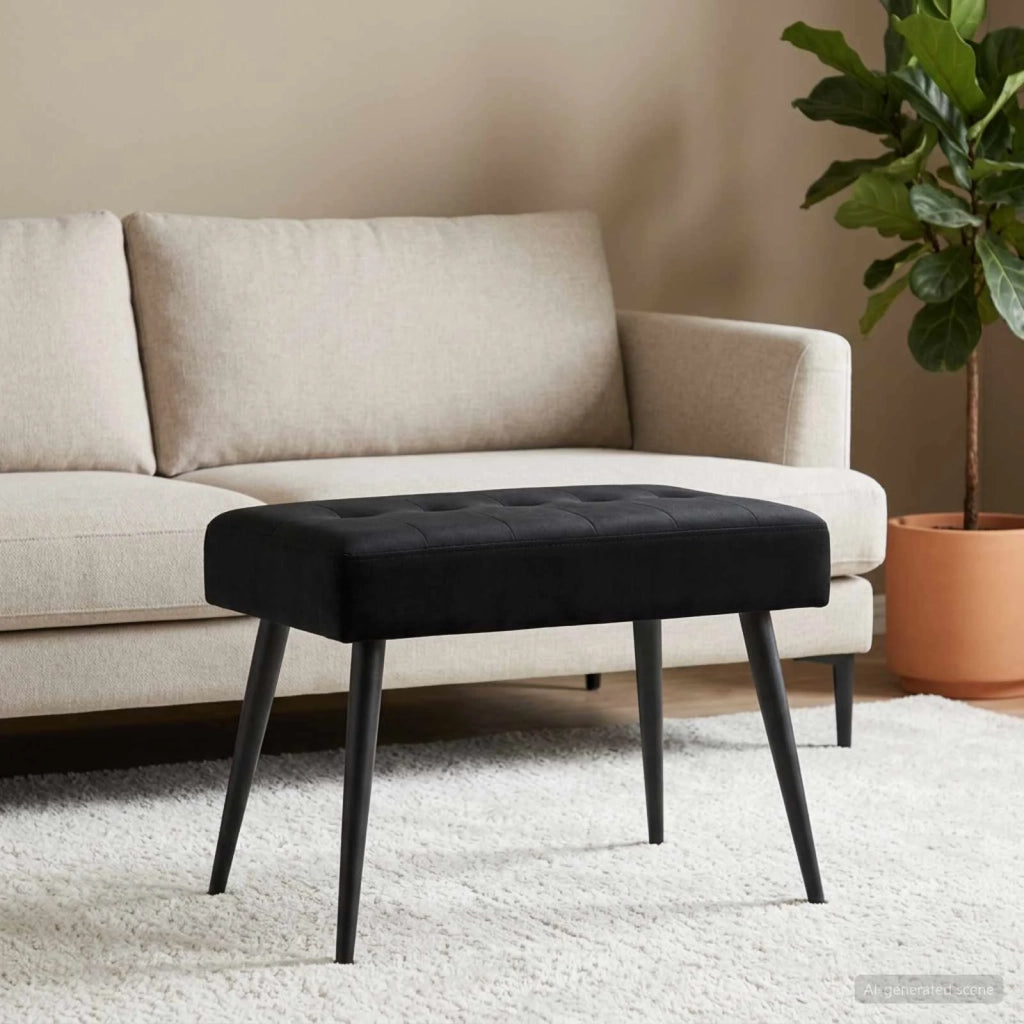Panchina con bottoni imbottiti Nero 60 x 40 x 45 cm Velluto 42038507