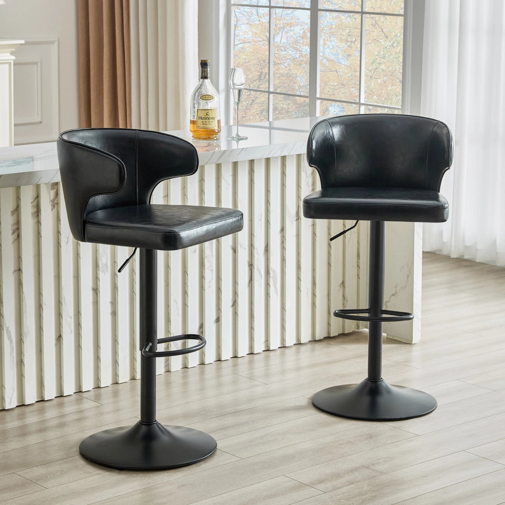Sgabello da bar girevole con schienale e altezza regolabile, poggiapiedi, in PU nero, 70,5 × 56,0 × 55,5 cm
