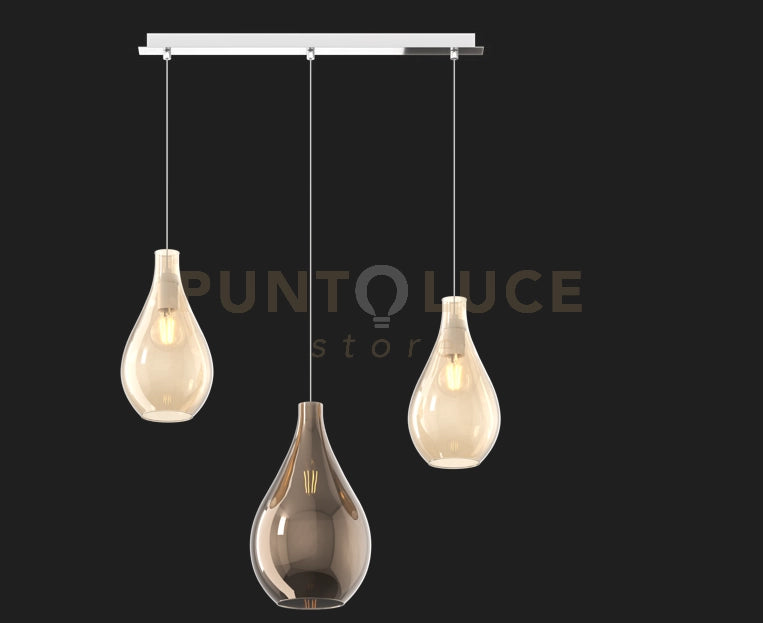 SOSP. CROMO 3 LUCI RETTANGOLARE VETRI (1 MEDIO AMBRA+2 PICCOLI BRONZO) 1193CR-S3 RPM-AB