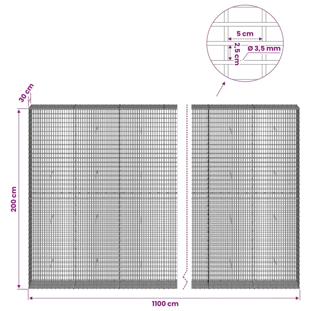 Gabione con Filo da 3,5 mm e Rete da 5x2,5 cm 1100x30x200 cm 3461824