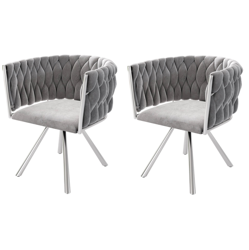 Set di 2 sedie girevoli in velluto grigio con gambe argento