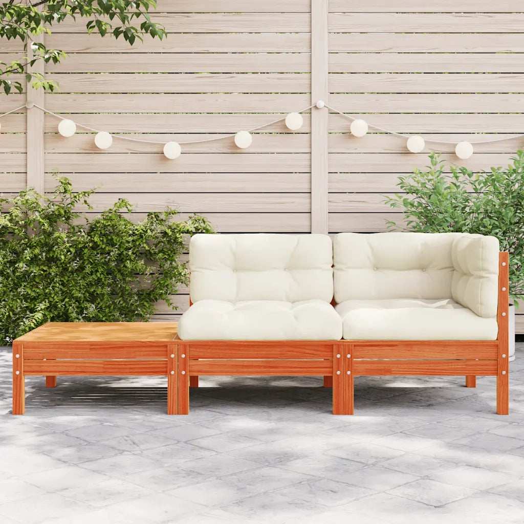 Divano Giardino con Cuscini e Poggiapiedi Legno Massello Pino 838186