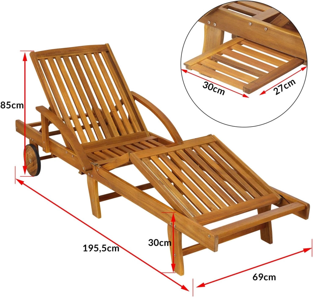 Sedia a Sdraio 2x Tami Sun in Legno Acacia Tavolino Estraibile Lettino Prendisole Pieghevole