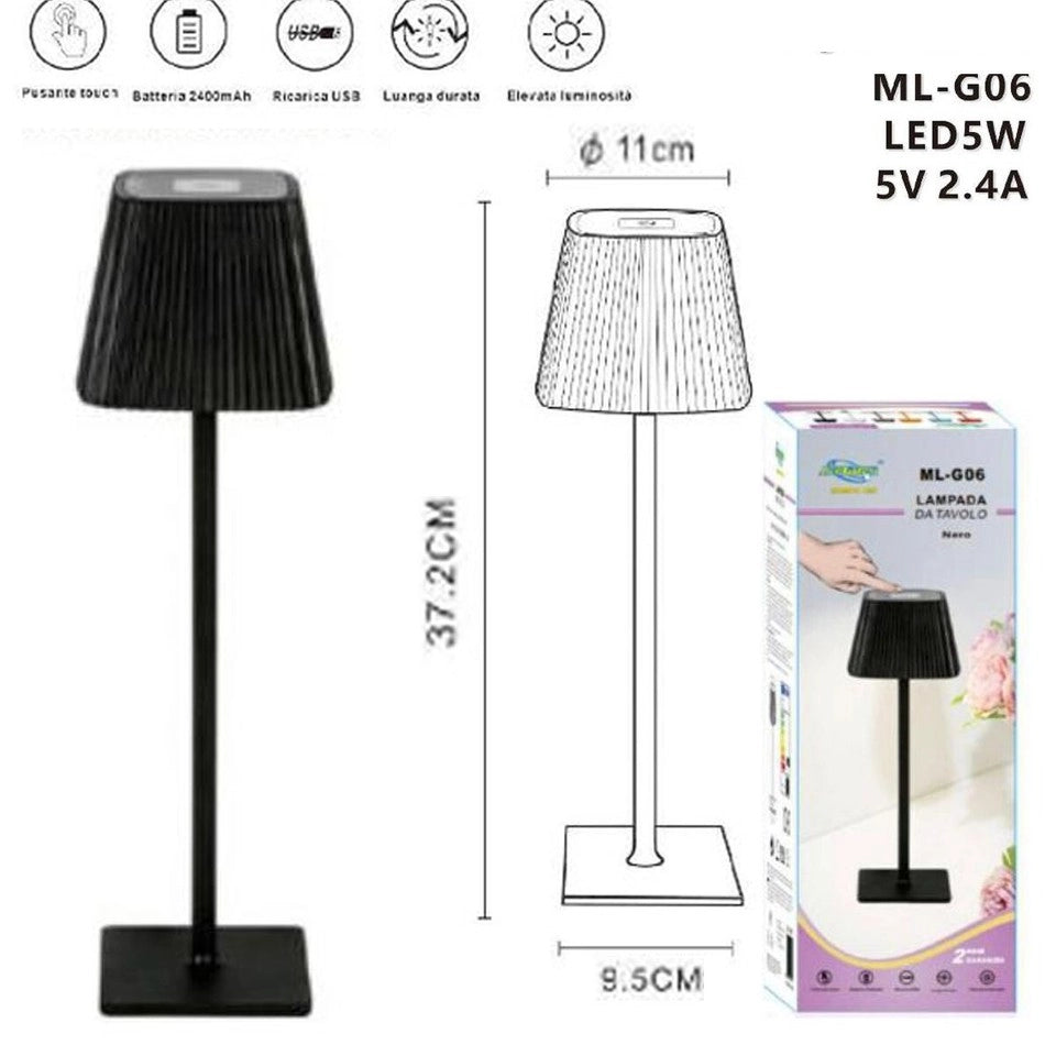 LAMPADA TAVOLO TOUCH LED MODERNA RICARICABILE BAR HOTEL RISTORANTE NERO ML-G06