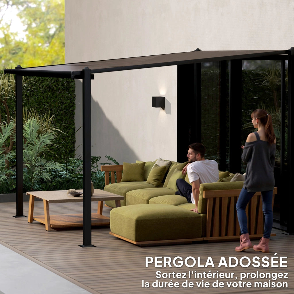 Pergola da giardino in alluminio 3x3m con tetto in policarbonato ¨C zephmum ¨C grigio