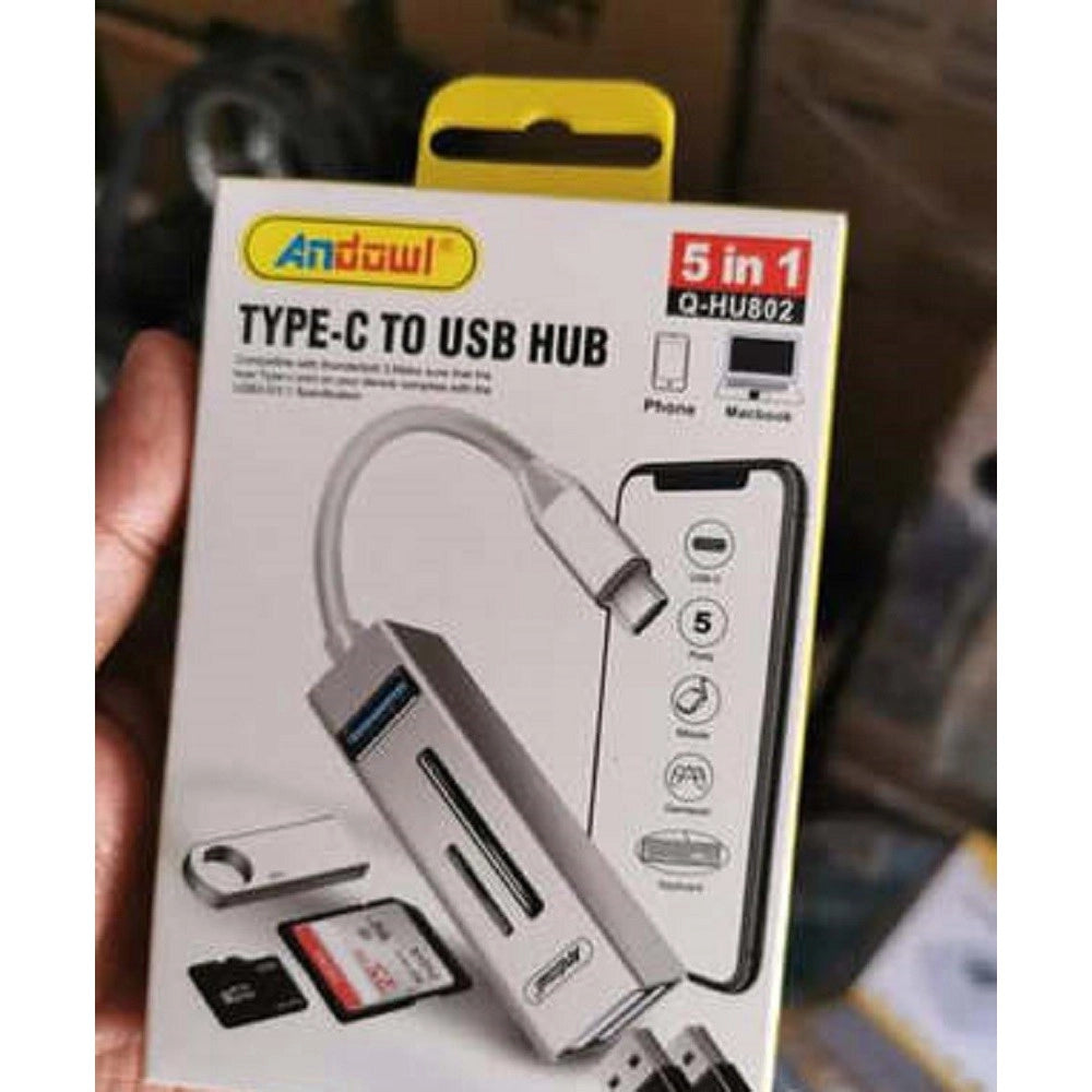 Trade Shop - Hub Usb Q-hu802 5 In 1 Adattatore Da Tipo C A Usb 3.0 Con Connessione Di Tipo C -