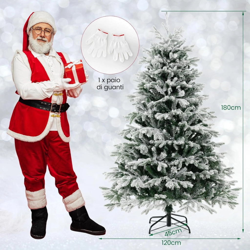 Albero di Natale Innevato 135/180/215 cm, Albero di Natale Pre-Illuminato con 200/350/450 Luci LED Bianche Calde, 688/1022/1328 Punte di Rami PE PVC, per Casa, Negozio e Ufficio (180 CM)