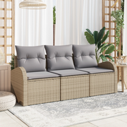 Set di divani da giardino a 3 pezzi con cuscini in polirattan beige